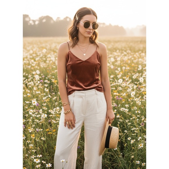 Banana Republic Rust Velvet Cami Top Adjustable Straps Fitted XS - Picture 2 of 11